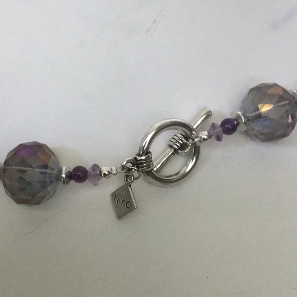 Vtg.20”NecklaceW/AmethystBarrel Beads&GlassCrystal - Picture 6 of 6